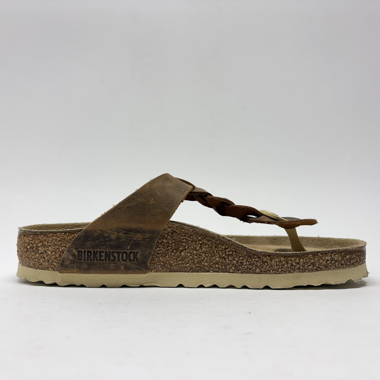 Birkenstock Gizeh Braided Women Sz 36 L5 Reg Brown Oiled Leather Thong Sandals