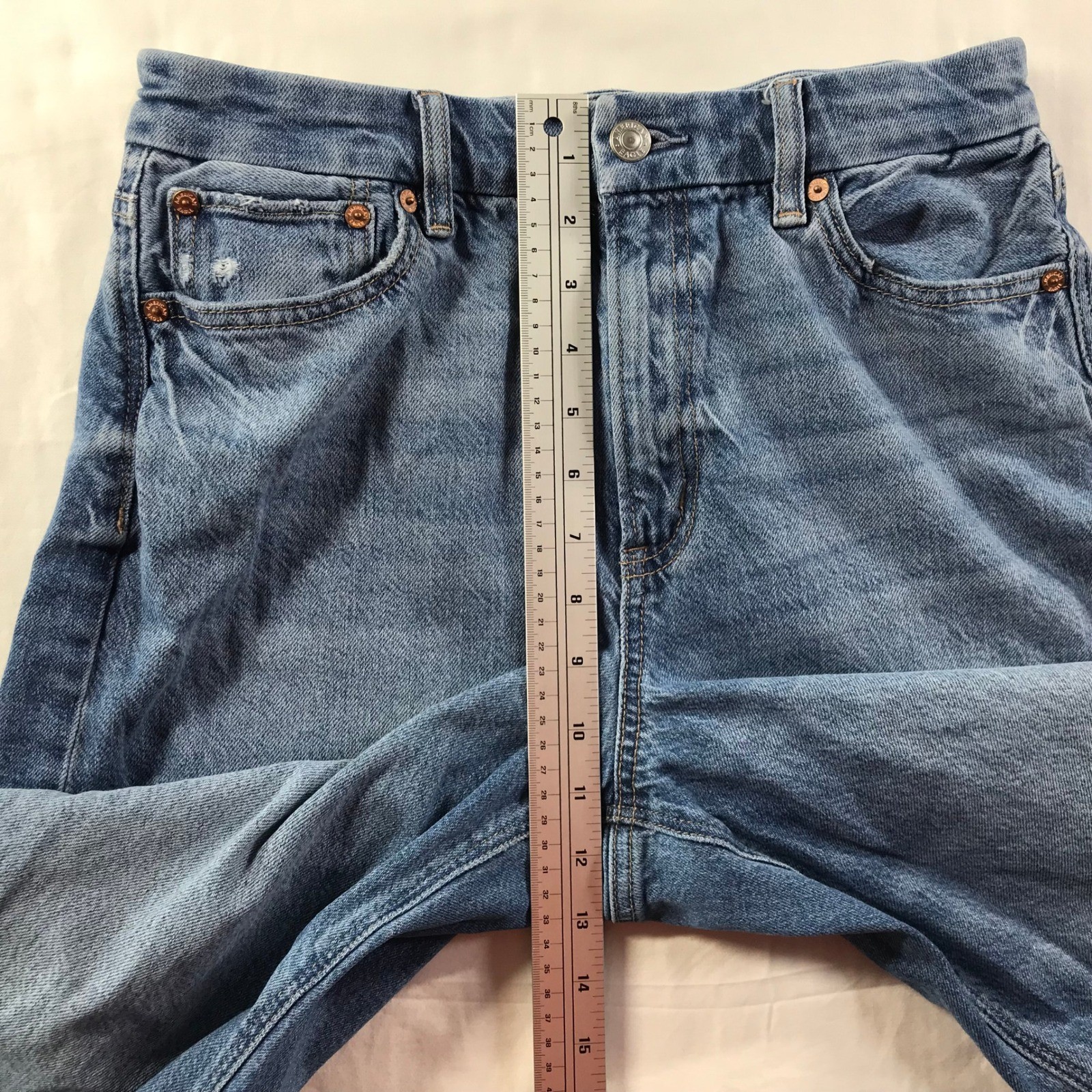 American Eagle Curvy Super High-Rise Baggy Straight Jeans Blue Strigid Size 10