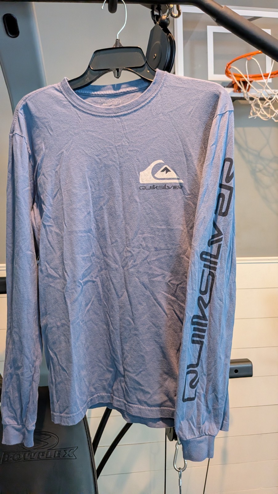 Quiksilver Long Sleeve T-Shirt Blue Logo Sleeve Print Classic Fit Medium