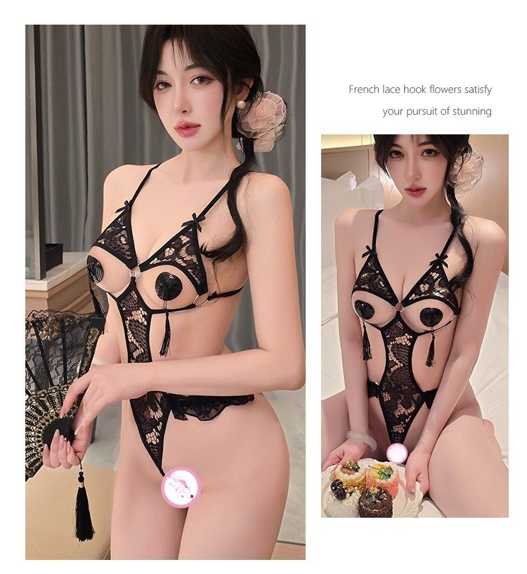 Sexy Lingerie Set Open Bust Transparent Bodysuit Cutout Erotic Teddy Nightwear