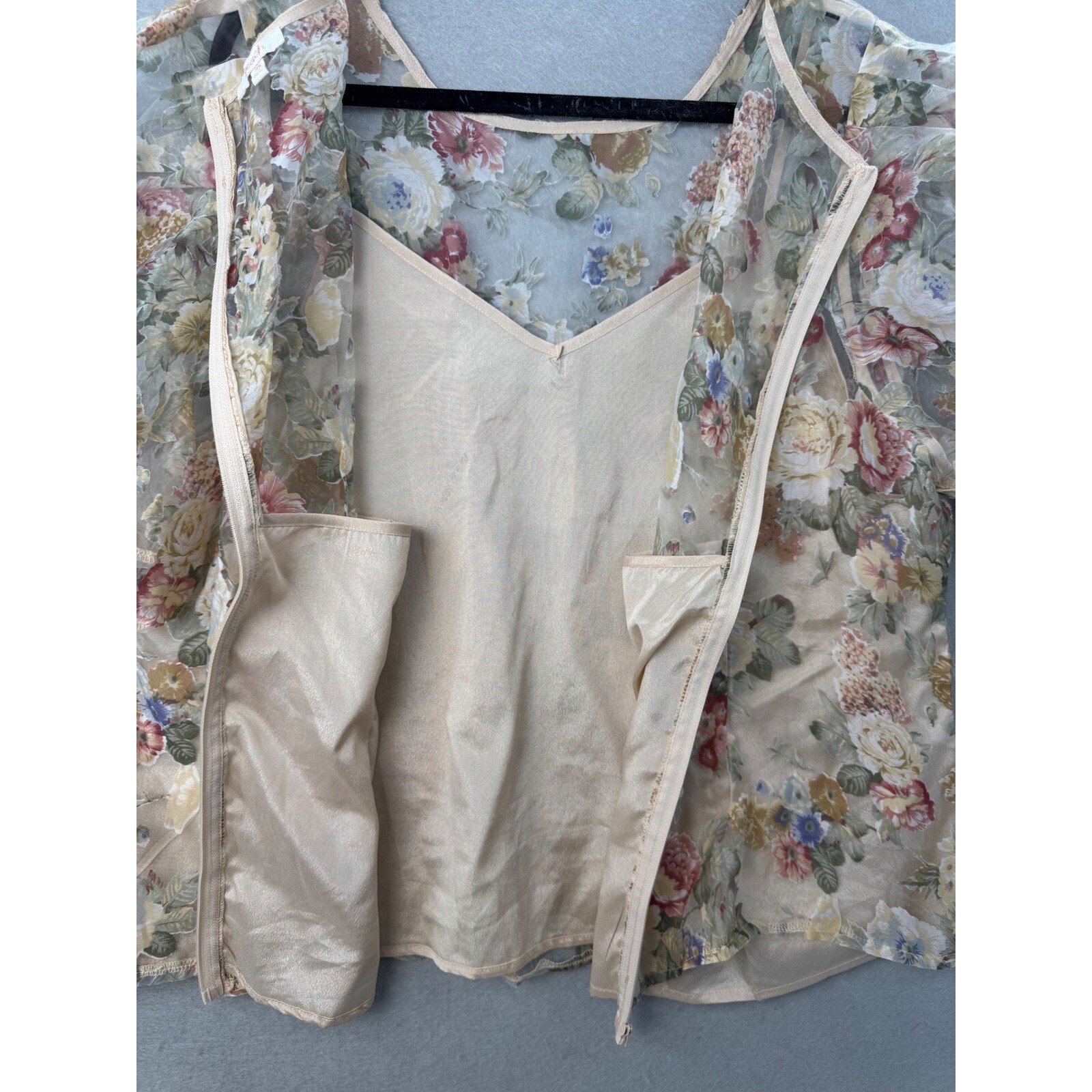 Peach Semi-sheer Floral Top Chiffon Zip Up Multicolored-3X