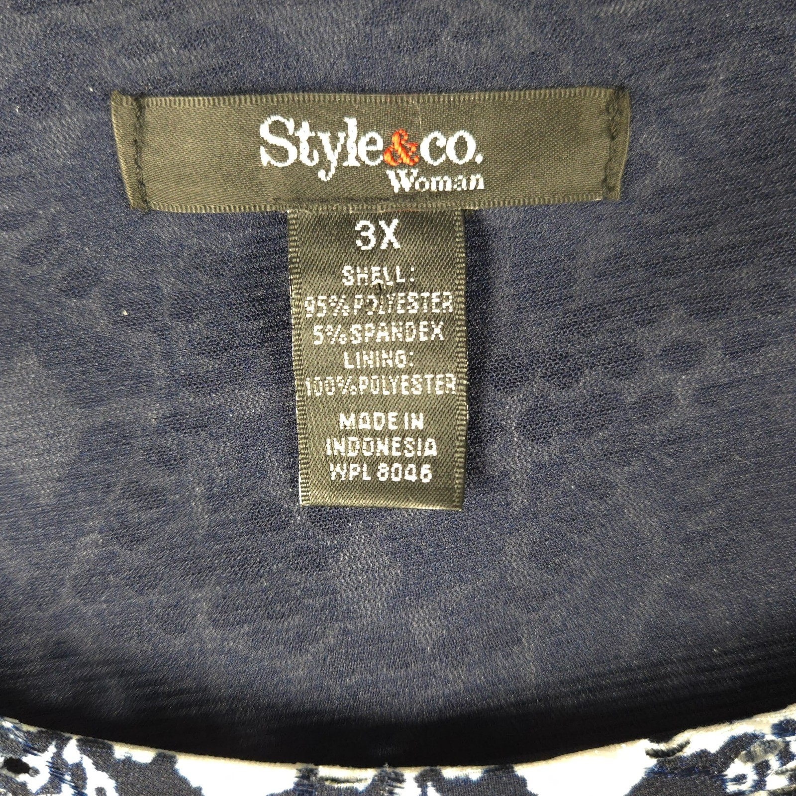 Style & Co Top Plus Size 3X Navy Blue Semi Sheer Lined Tunic 3/4 Gathered Sleeve