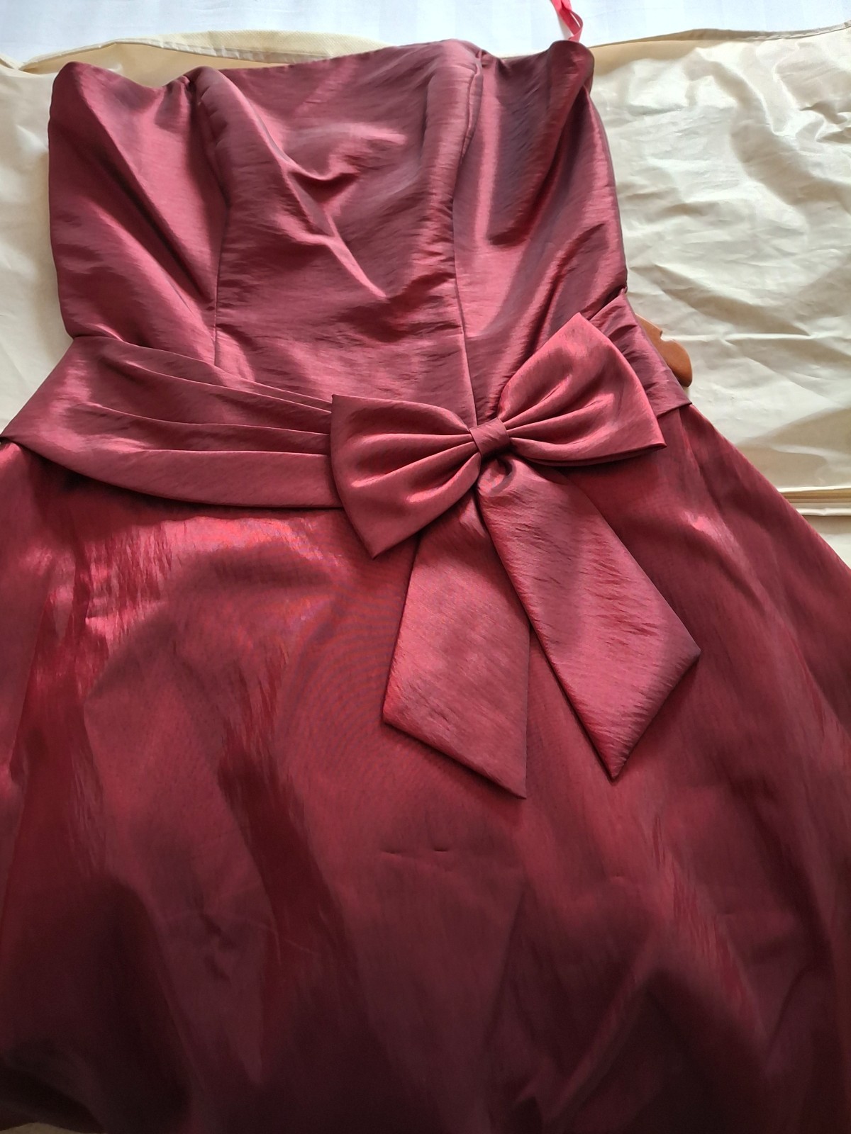 Red prom dress size 14 with lace up back ribbon and front bow