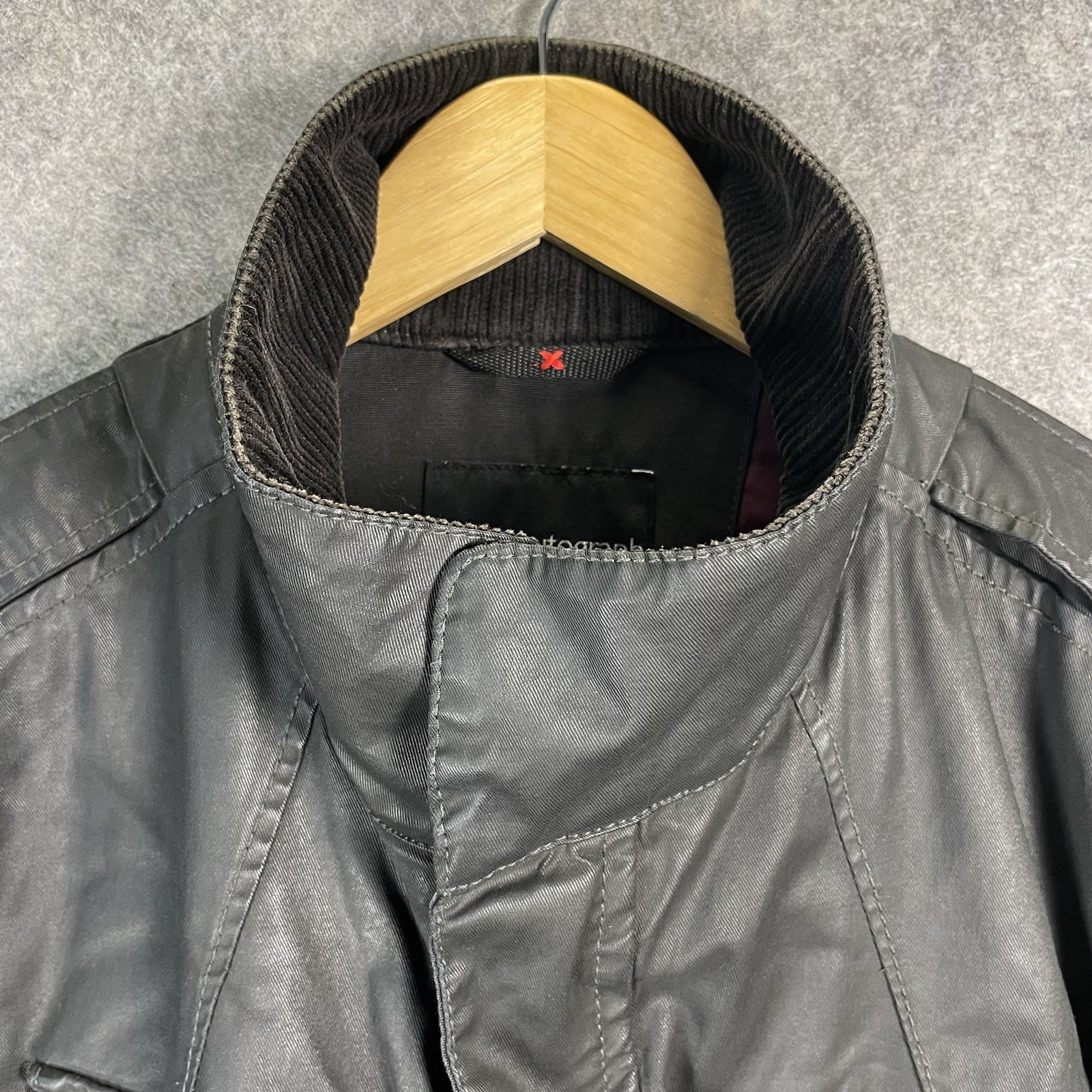 M&S Waxed Jacket Mens Medium Black Carbon Military Colour Padded Lining Outdoor