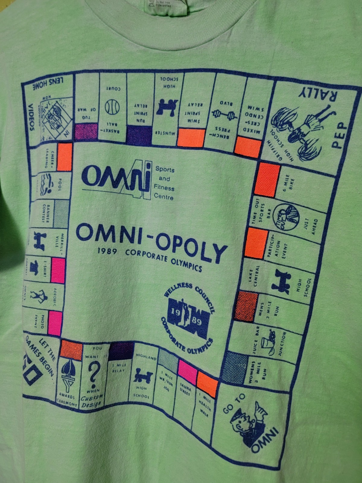 Vintage 1980s Shirt Omni Monopoly Green 1989 Sports Fitness Single Stitch USA