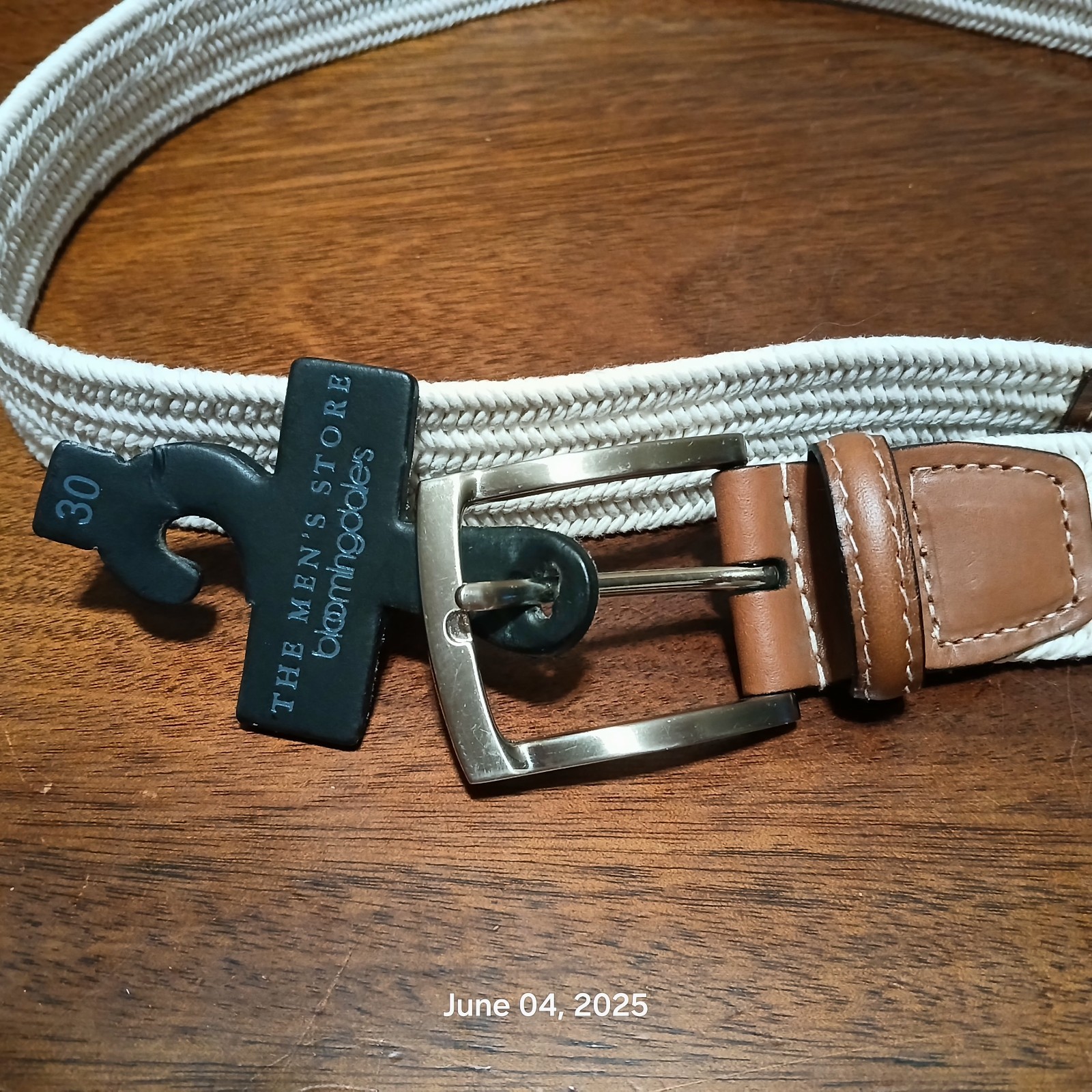 The Mens Store At Bloomingdales Stretch Braided Belt White, Sz 30, Cowhide.
