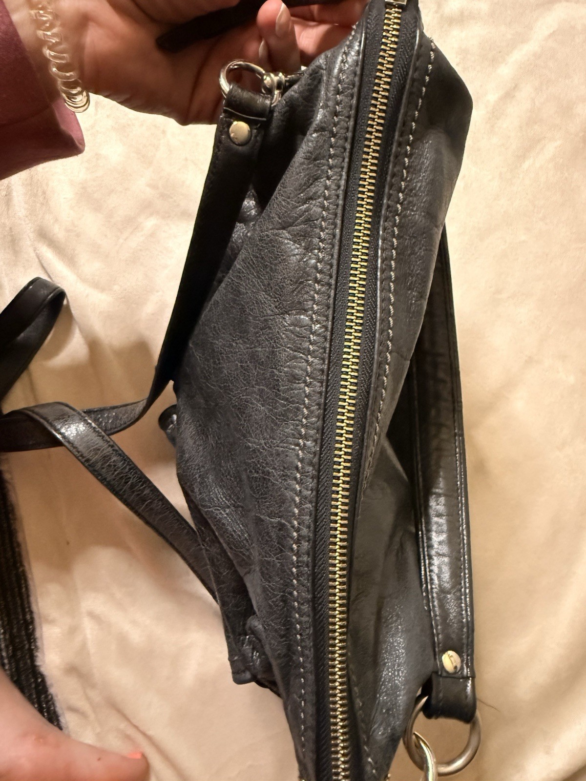 Coach Black Shoulder Bag Turn Lock Zip Top Detachable Strap Pockets Silver