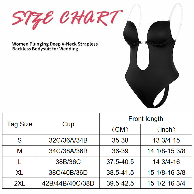 Women Deep V Neck Body Shaper Backless U Plunge Thong Bodysuit Push Up Shapewear