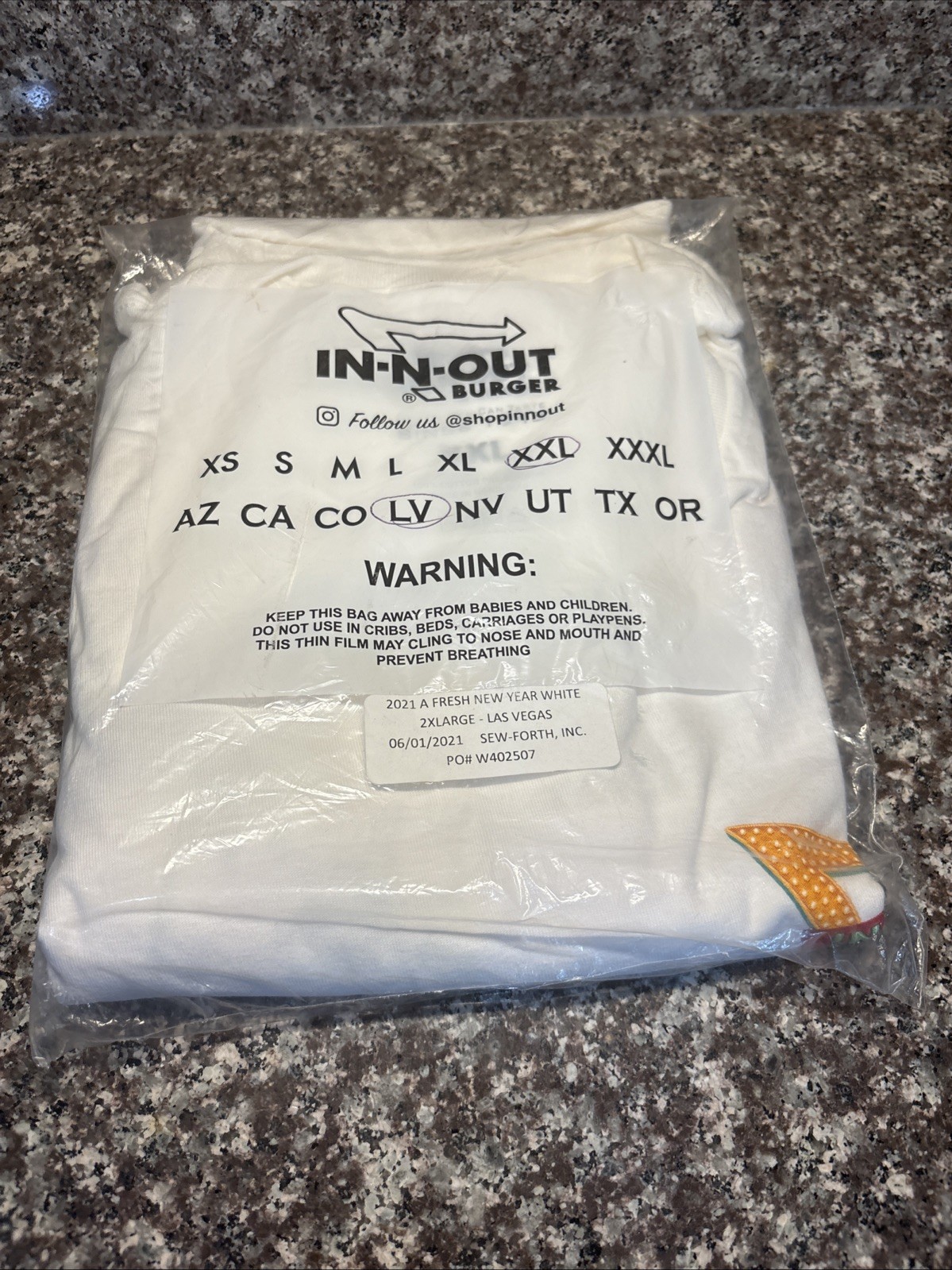 In-N-Out Burger 2021 A Fresh New Year White XXL T-Shirt VEGAS Promo PO#w402507