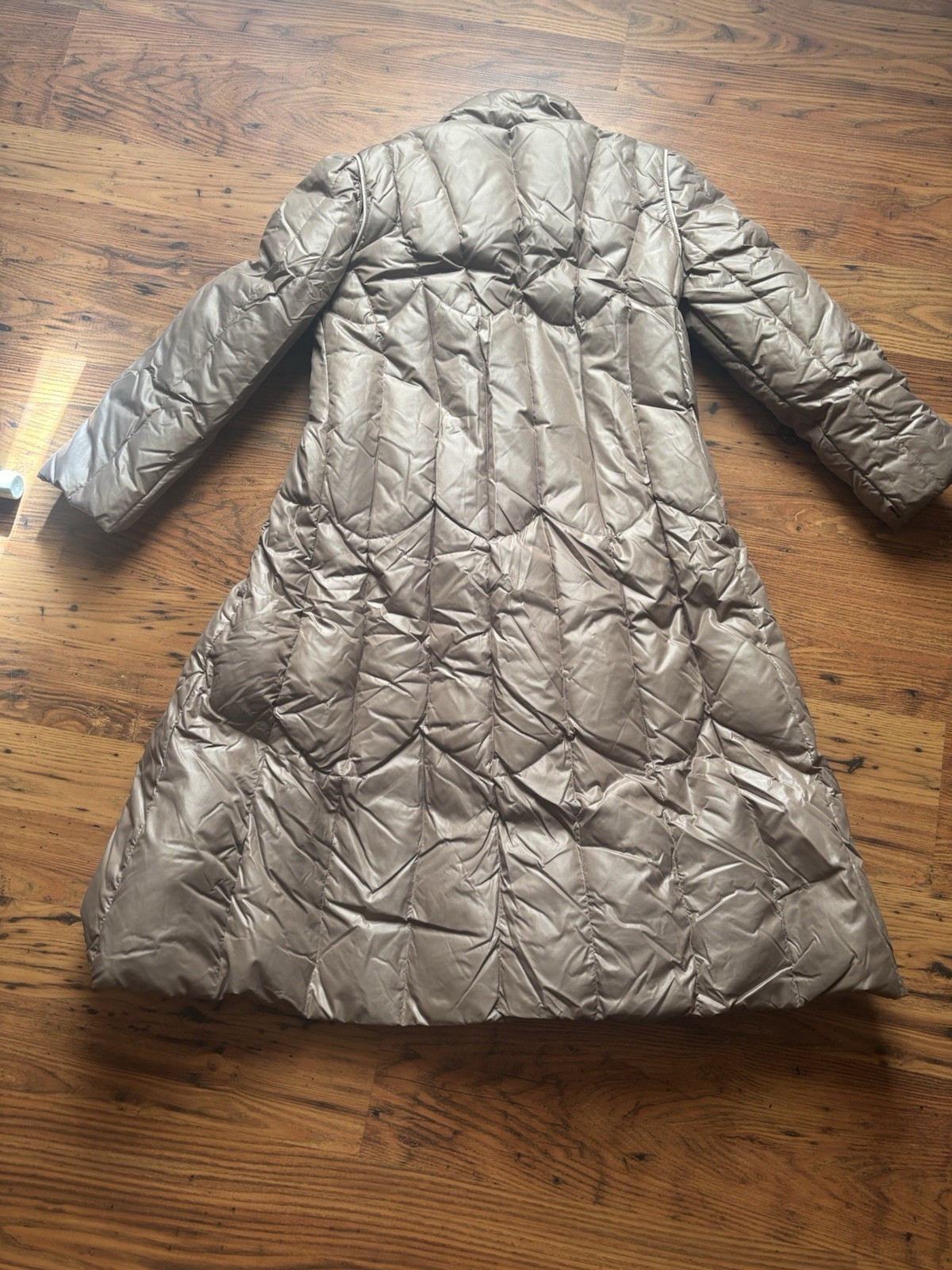Down Women’s Long Quilted Puffer Coat Zip Pockets Insulated Beige Size 10