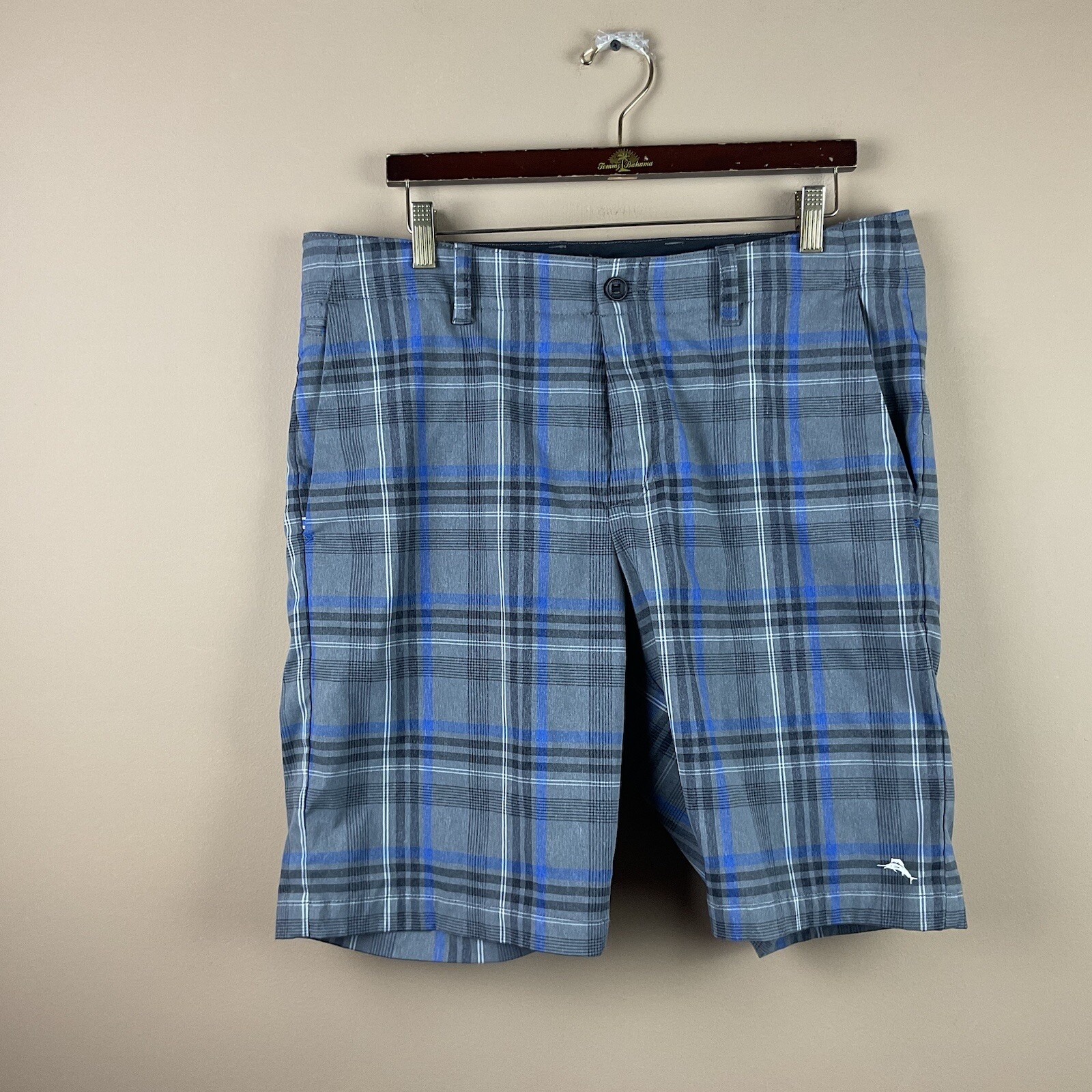 Tommy Bahama Shorts Mens 35 Gray Plaid Nylon Poly Chino