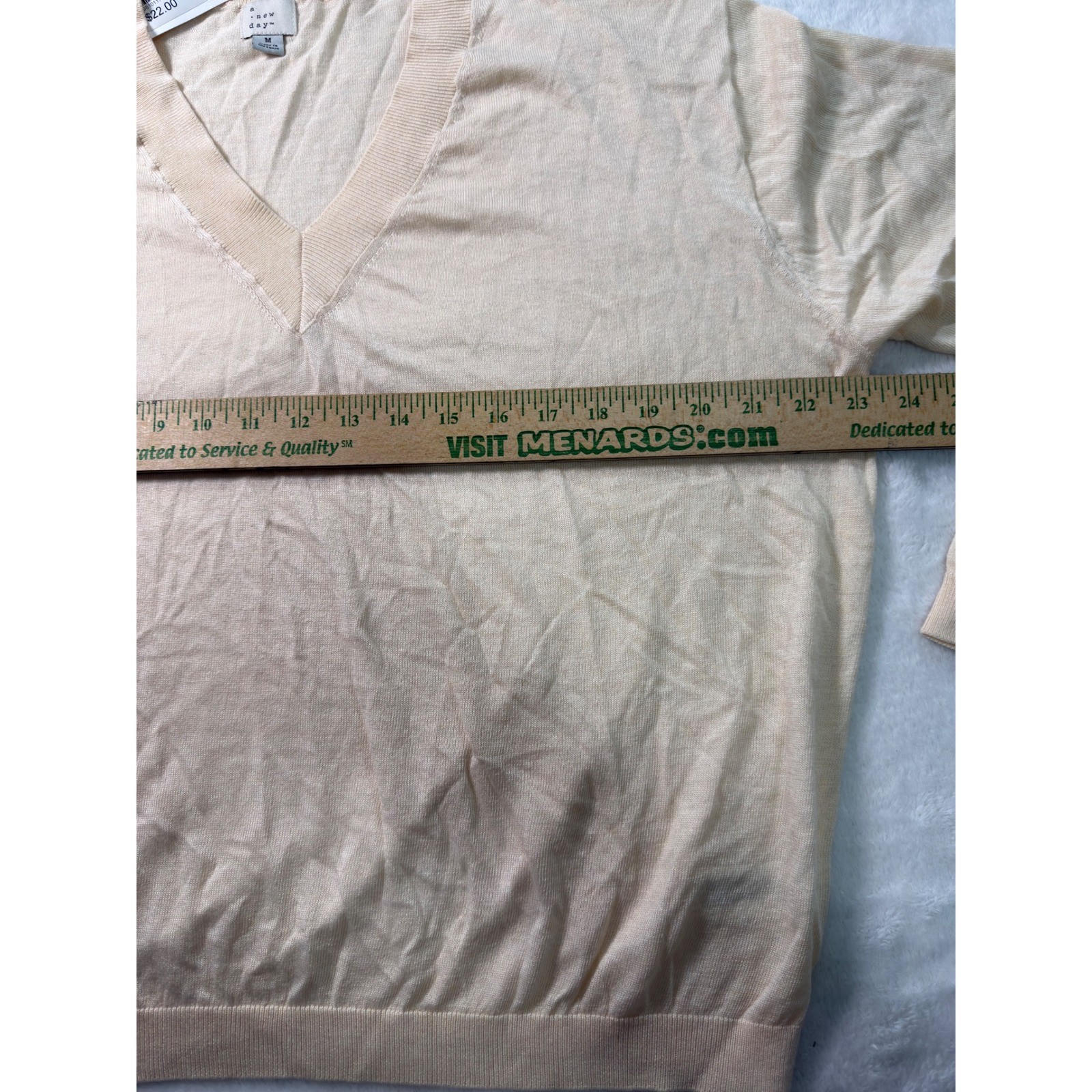 A New Day Women Sweater V Neck Long Sleeve Cream Knit Pullover Top Thin Medium