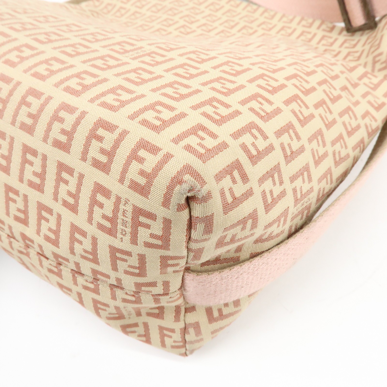 FENDI Zucchino Canvas Leather Shoulder Bag Beige Pink 8BR318 Authentic Used F/S