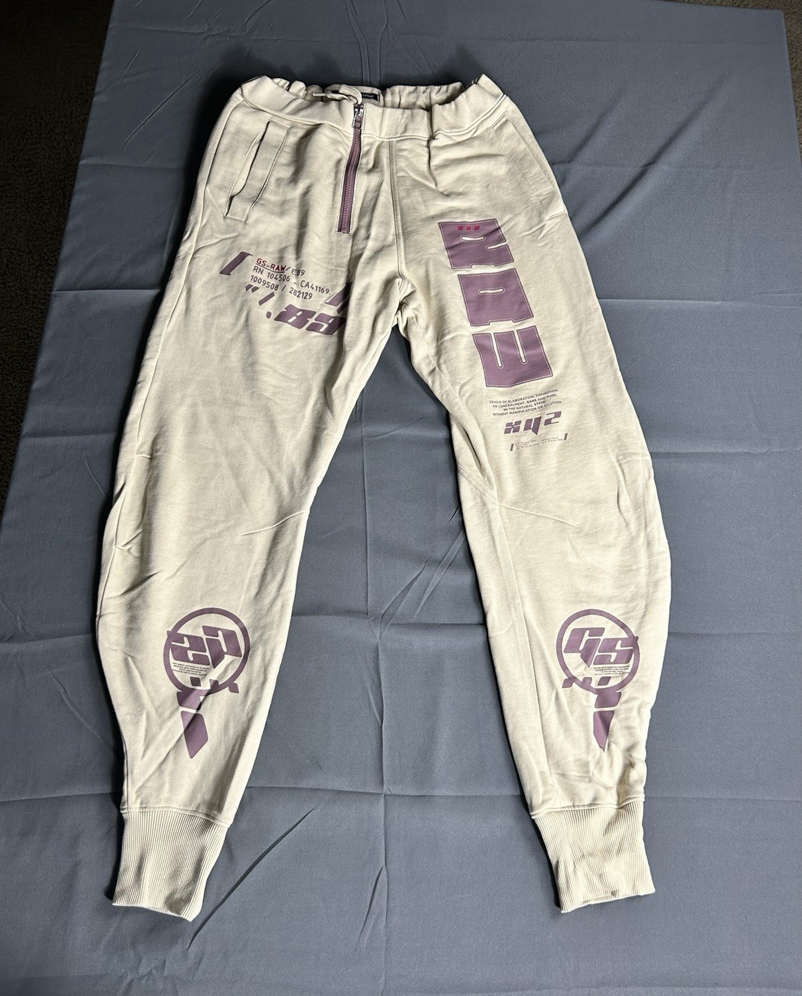 G-Star RAW Men’s Jogger Pants M Regular Beige/Purple Cotton Graphic Drawstring