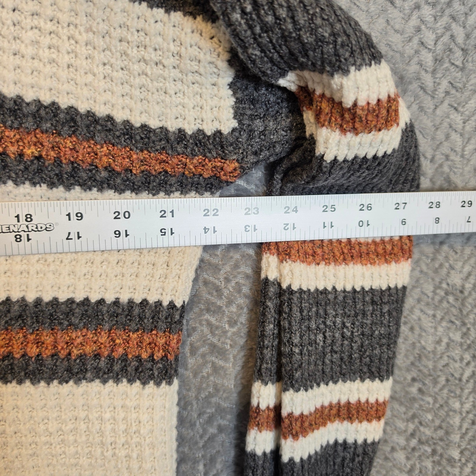 American Eagle Mens XS Striped Waffle Knit Crewneck Sweater Grey Orange Cream
