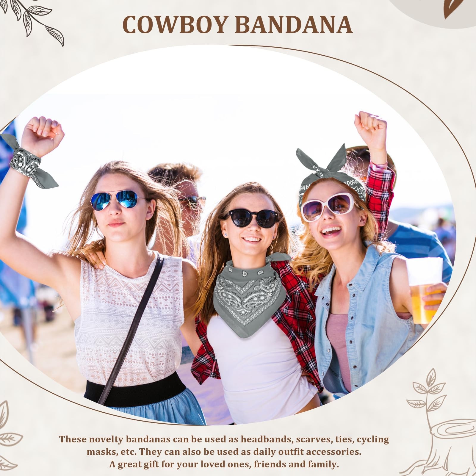 PJPSAA 12 Pack Bandanas Unisex Paisley Cowboy Bulk Multi 21.6, Gray