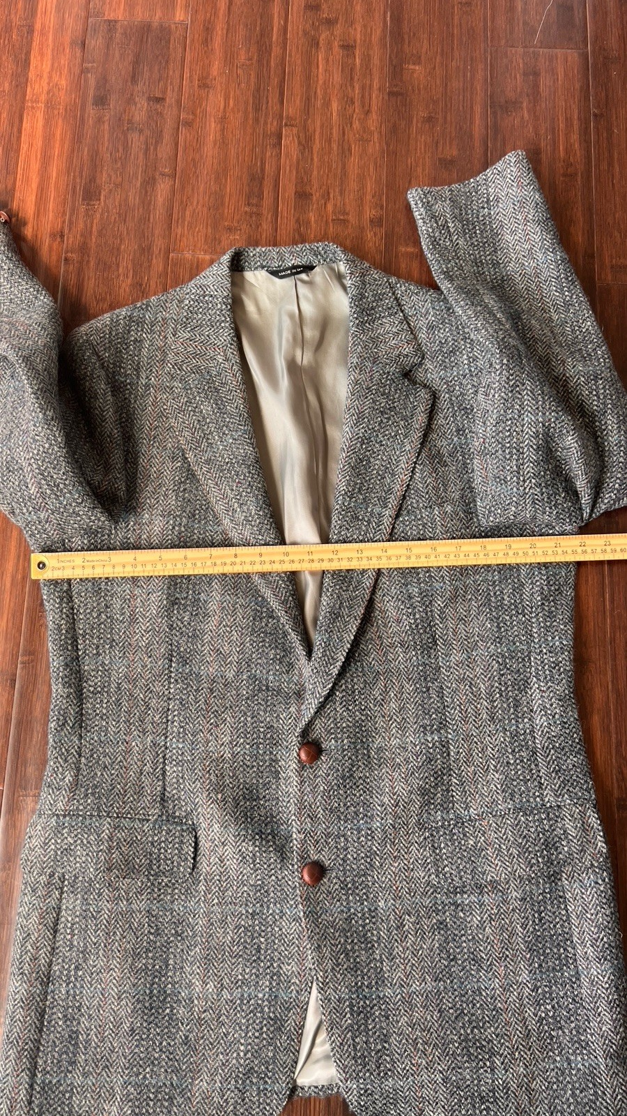 Beautiful Vtg Mens Wool Herringbone Tweed Blazer Sport Coat USA 2-Button Gray 44