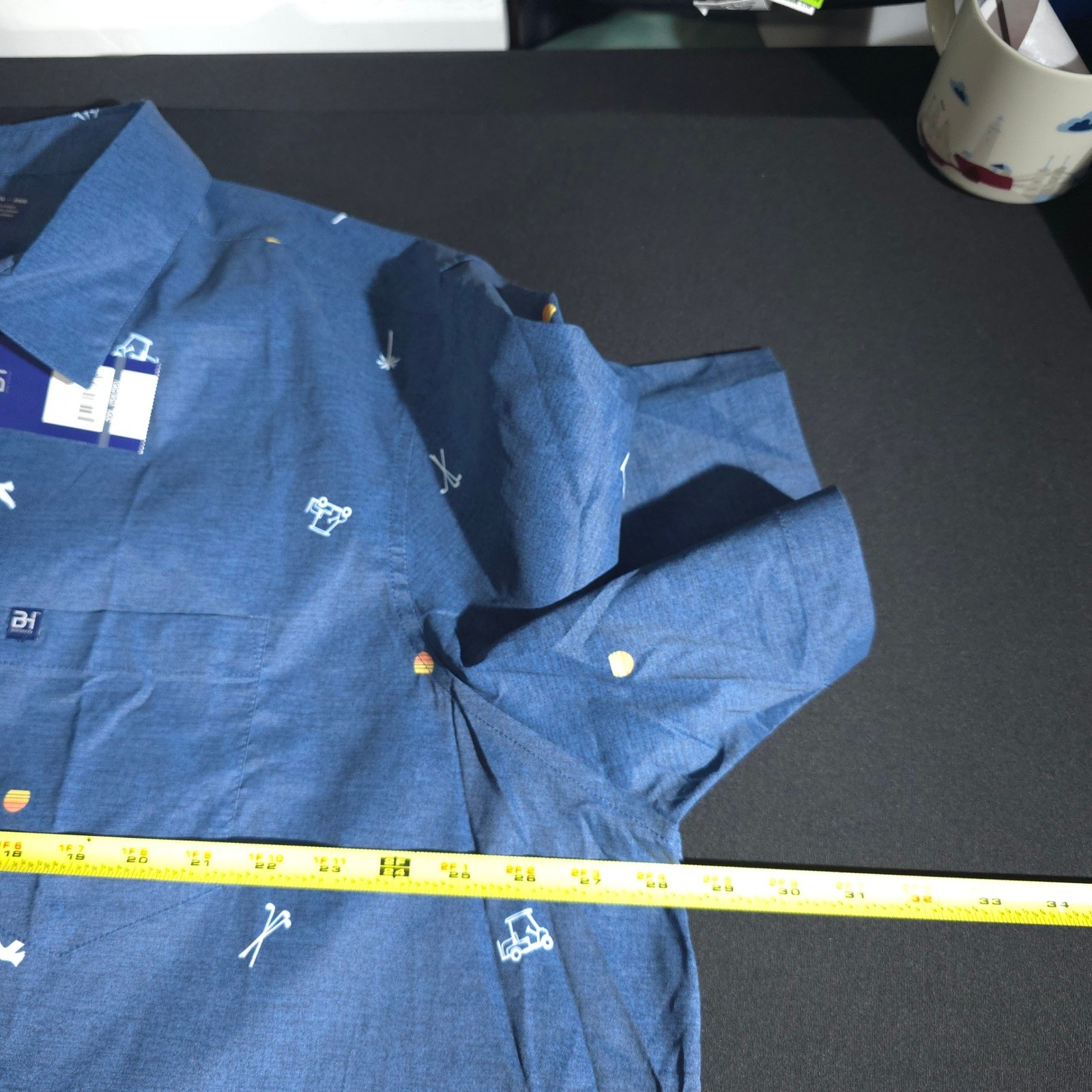 New Ben Hogan Golf Shirt Mens 3XL Blue Novelty Print Modern Fit NWT All Over