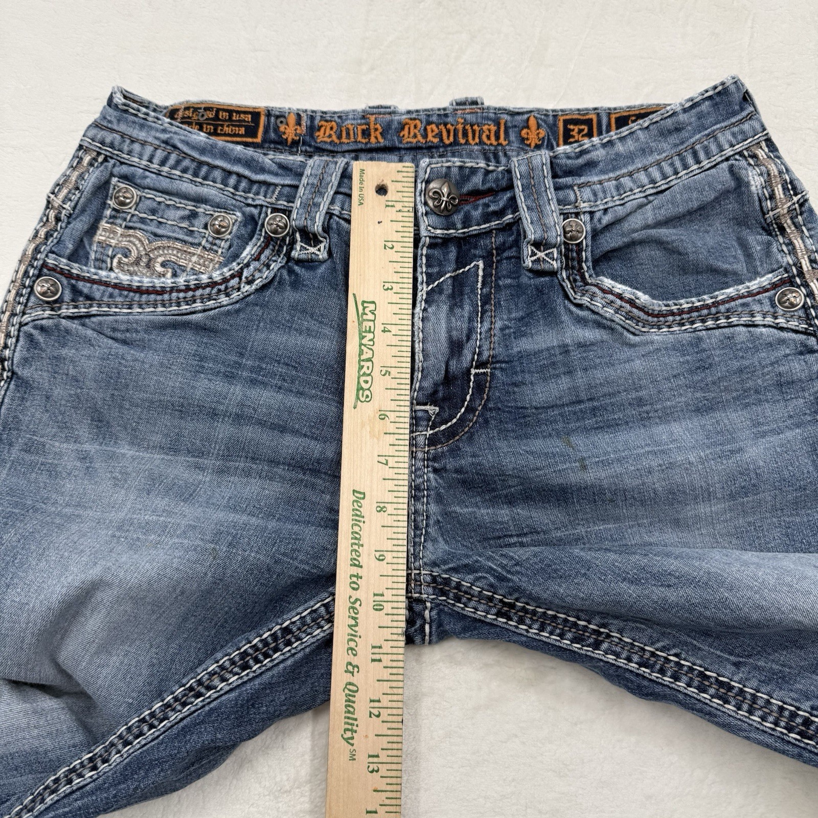 Rock Revival Mens Blue Medium Wash Crete Straight Leg Denim Jeans Size 32