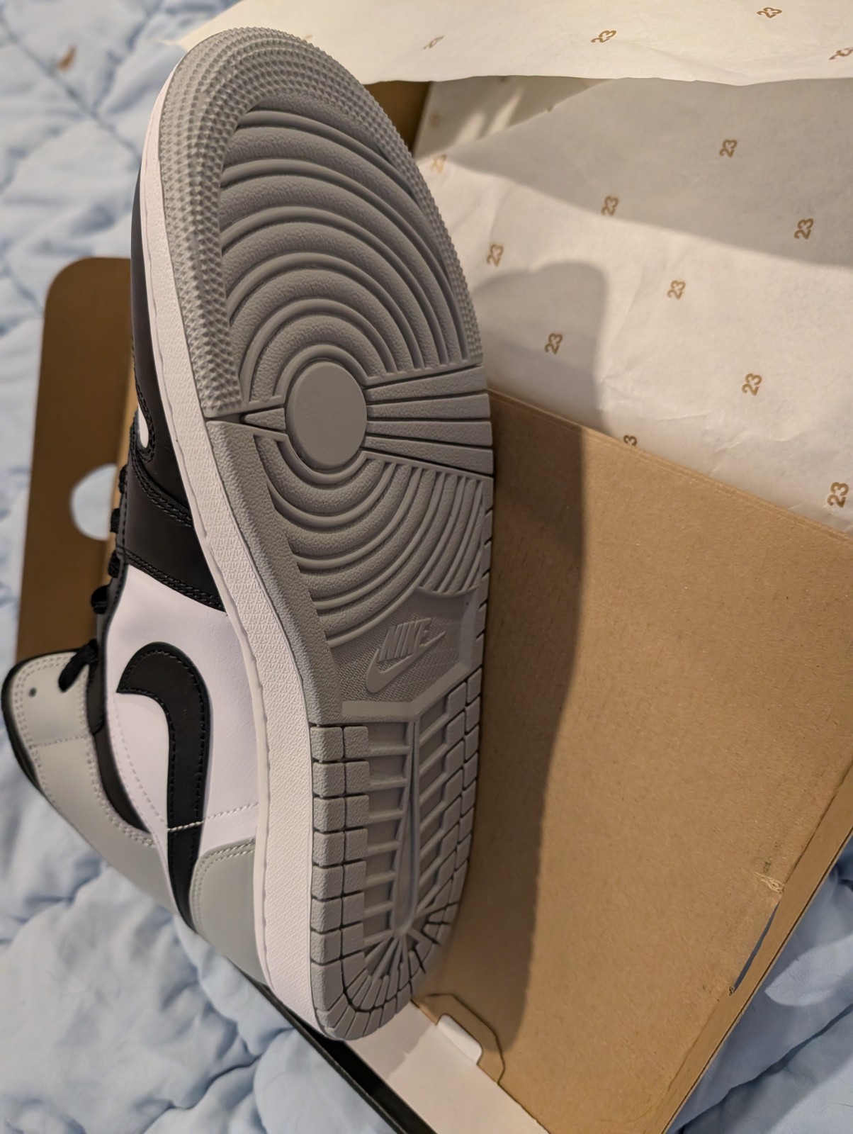 Air Jordan 1 Mid ‘Barons’ Smoke Gray Black Sneakers, Size 12 BNIB DQ8426-101