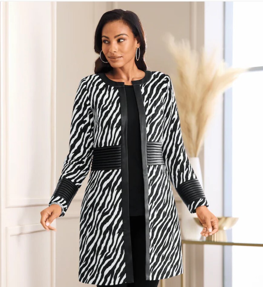 Size L Large Ashro Black White Trysha Zebra Jacket