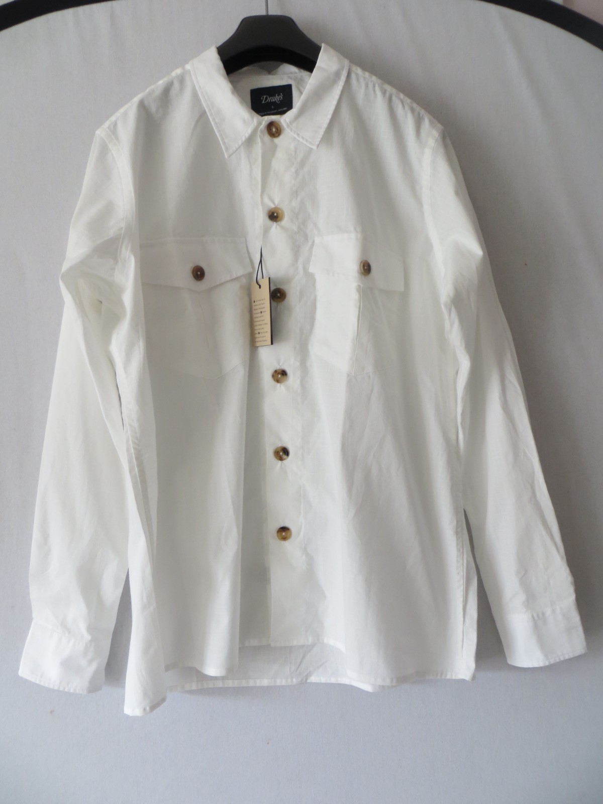 DRAKE’S WHITE RIPSTOP OVER SHIRT SIZE L NEW WITH TAG MADE IN ENGLAND