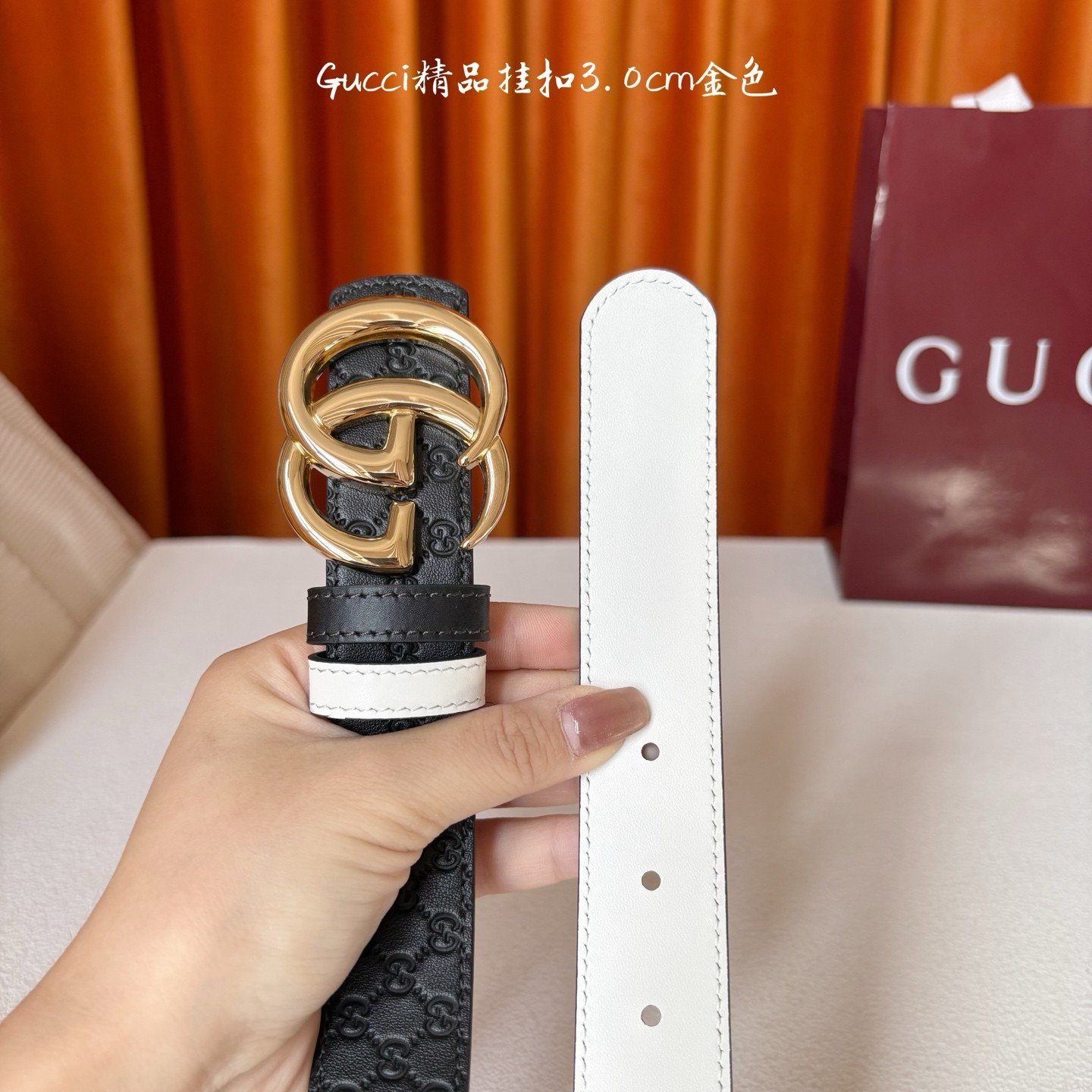 Gucci Double G Marmont Belt – Black Guccissima Leather – 3.0cm Gold Buckle