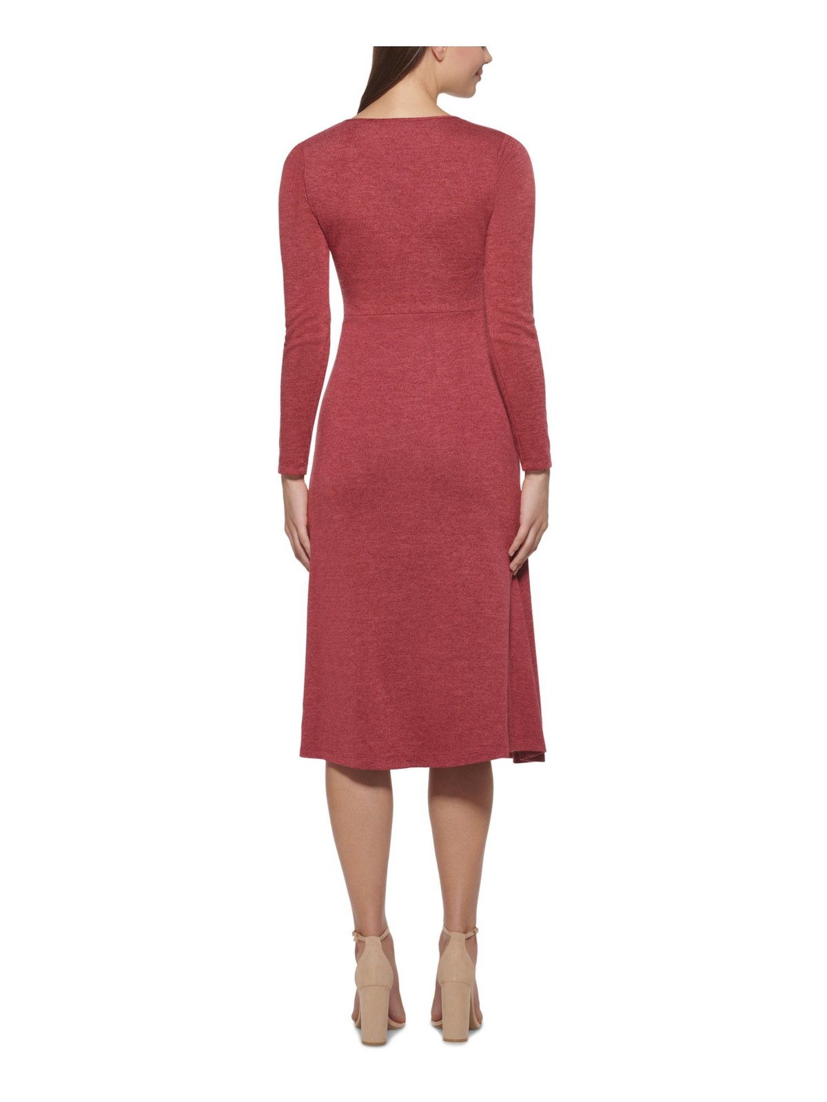 KENSIE DRESSES Womens Maroon Long Sleeve Midi Wear To Work Fit + Flare Dress XXL