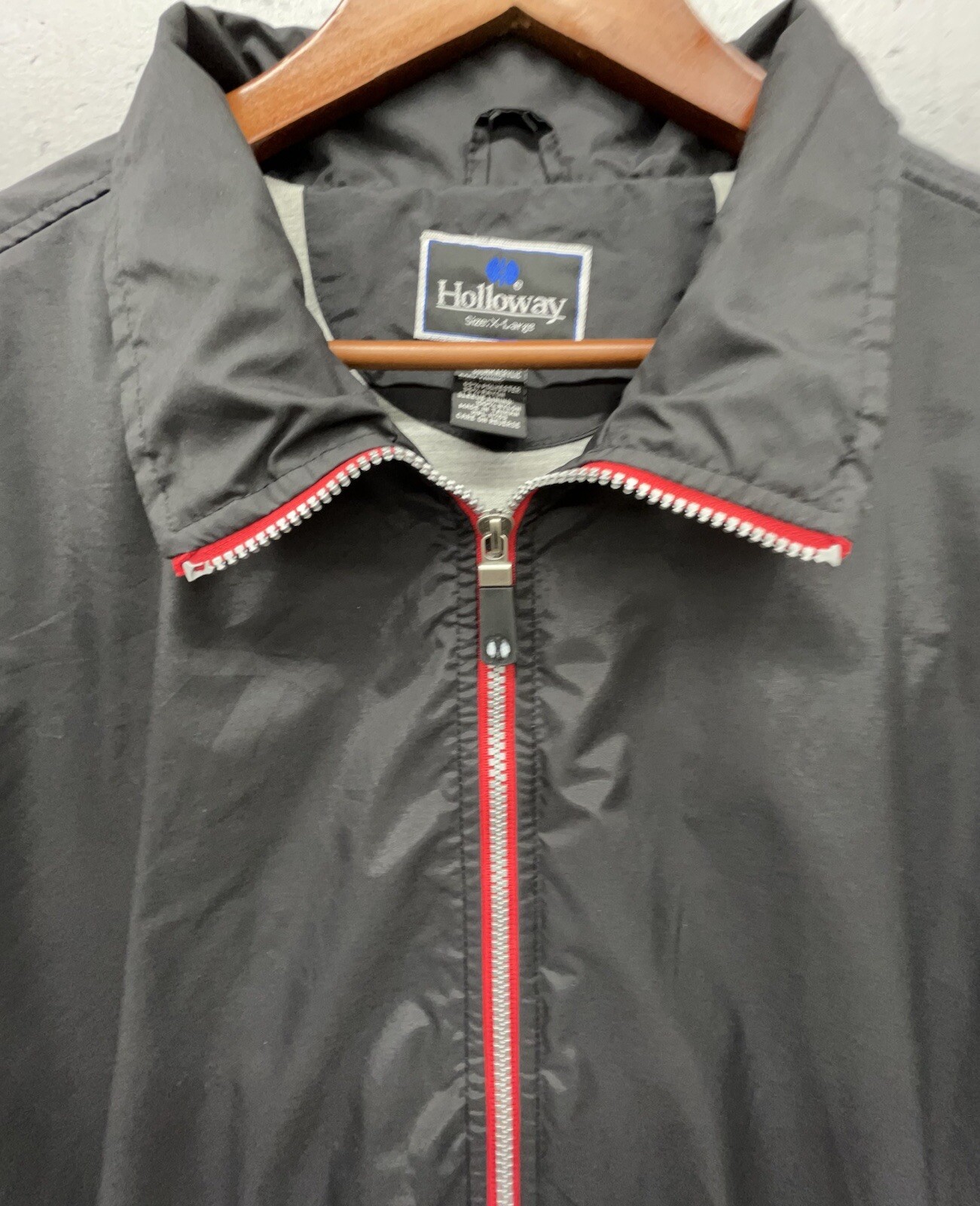 Holloway Jacket Men XL Black Red Full Zip Pockets Lined Coated Windbreaker Golf