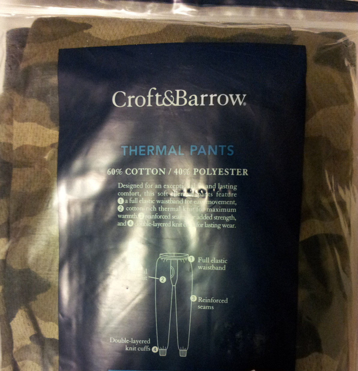 Thermal Underwear Bottoms Green Camouflage Mens Size 2XL Fits 44″-46″ Waist NEW