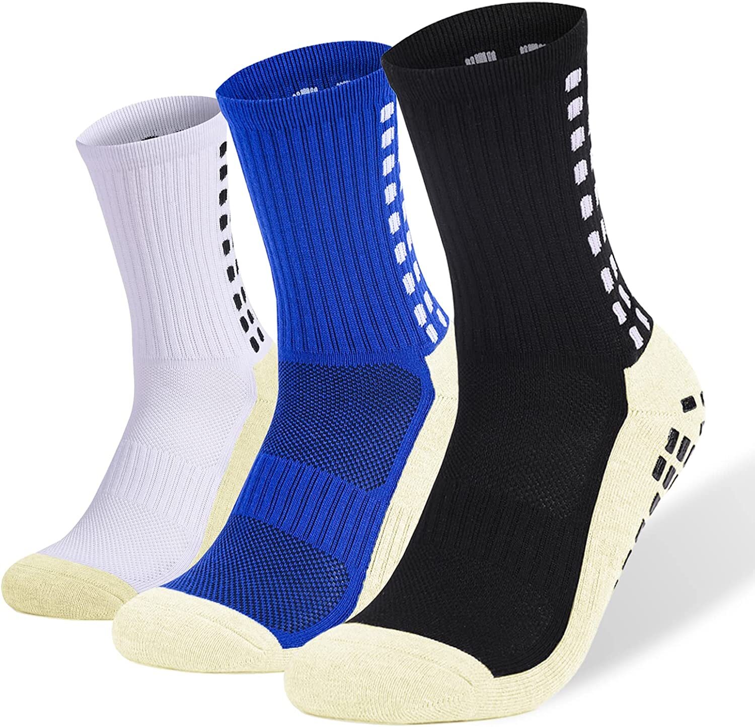 3 Pair Sport Socks Anti Slip W/ Grip Soccer Men Football Basketball Sock Premium