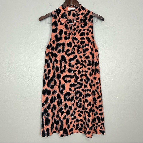 Equipment Tegan Sleeveless Shirt Dress Women’s Size S Button Front Leopard Print