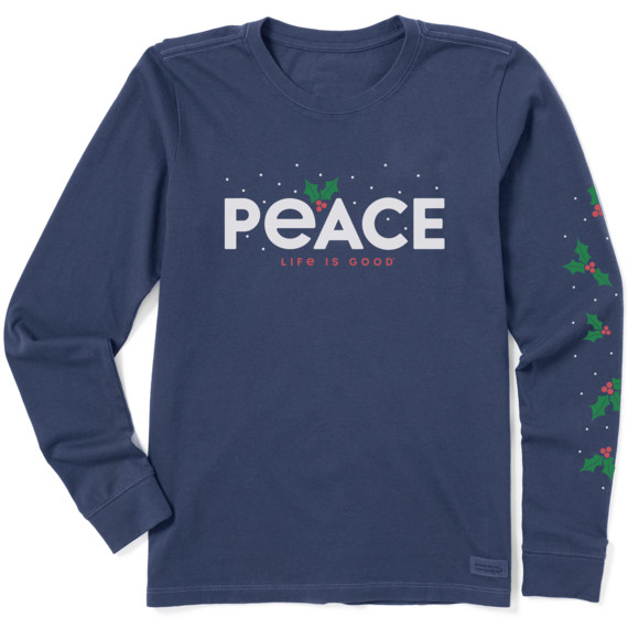 Life Is Good LS Shirt Crusher Tee PEACE MISTLETOE Holly Snow Chest48in Womens XL