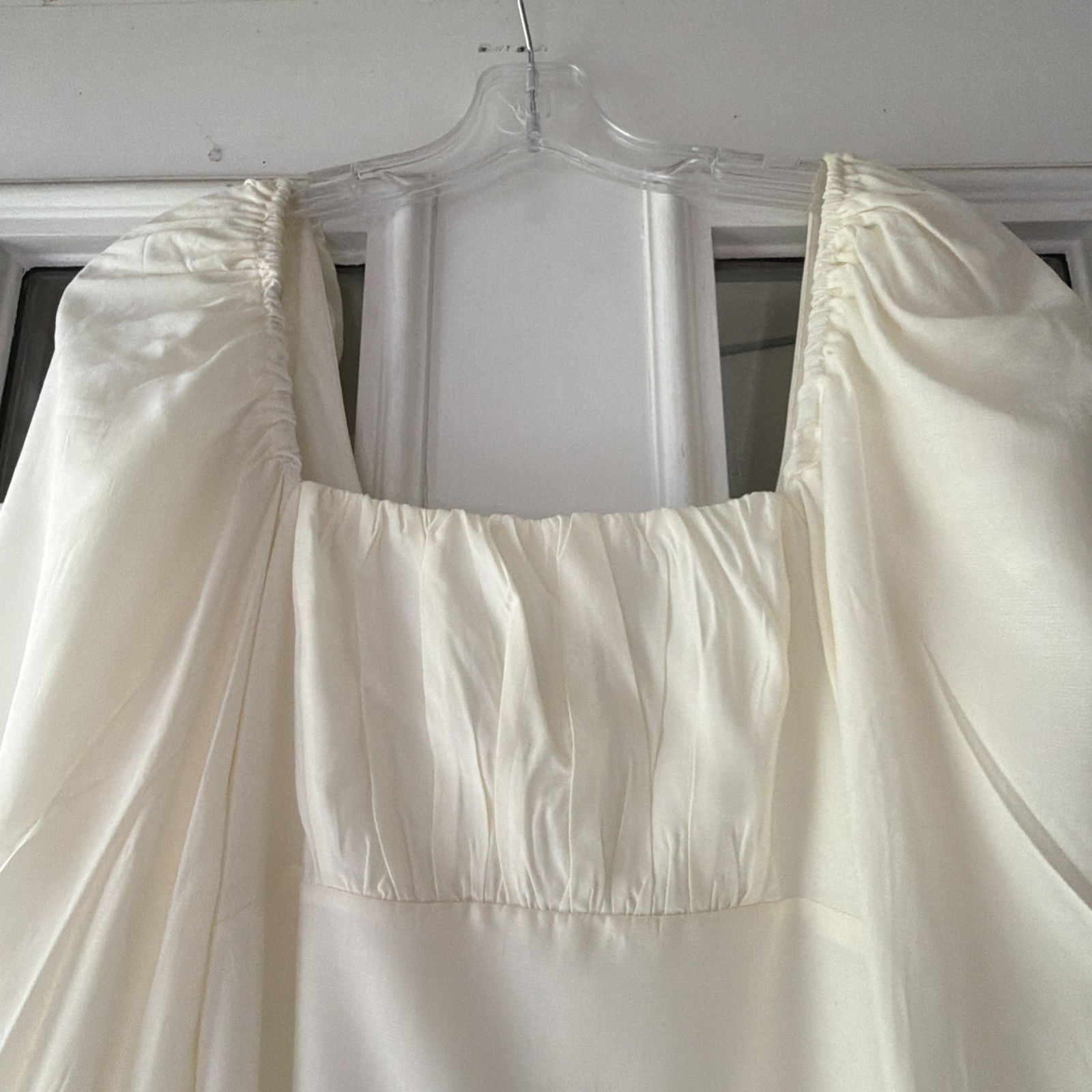 Altar’d State Mini Dress Womens S Off White Satin Shimmer Puff Sleeve Graduation