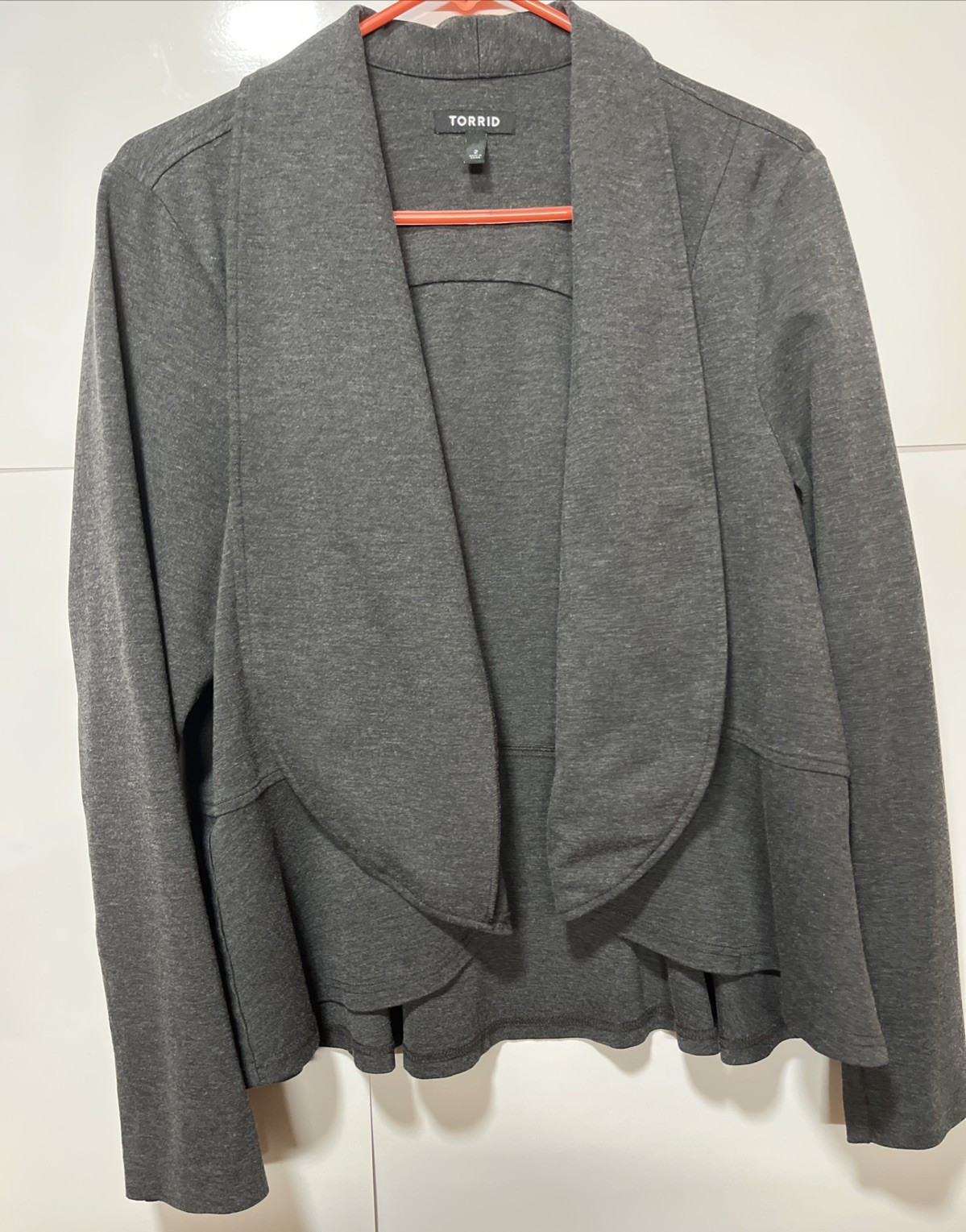 Torrid Open Blazer Size 2 Charcoal Gray 100% Cotton Open No Closure Office Event