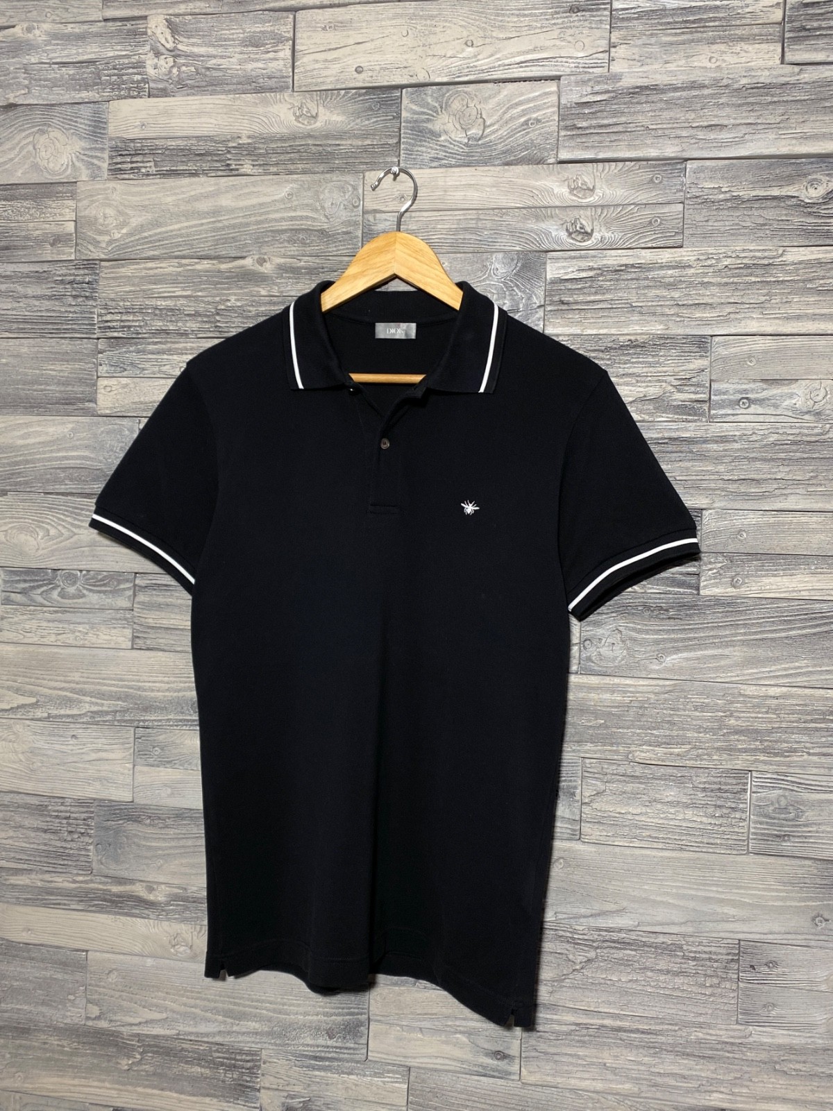 CHRISTIAN DIOR Men’s Embroidered Black Cotton Bee Classic Short Sleeve Polo Sz M