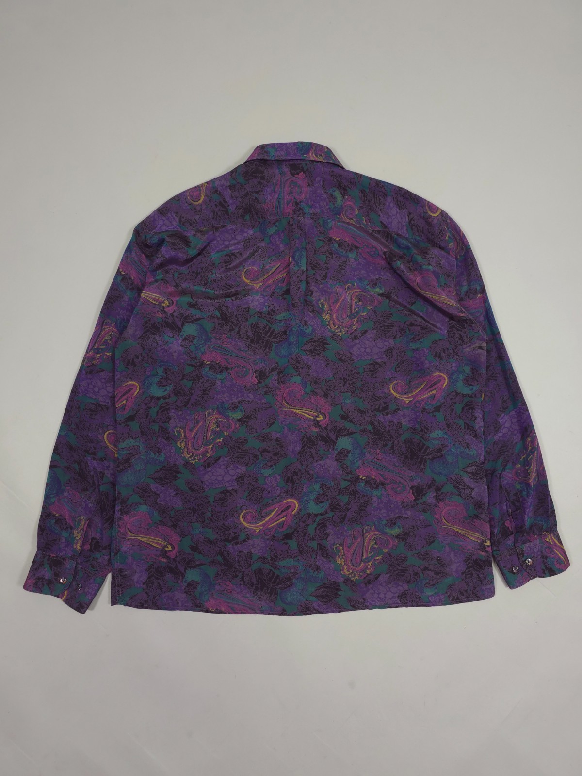 90s Christian Dior Silk Paisley Shirt – Purple/Teal Abstract Pattern Fits L-XXL