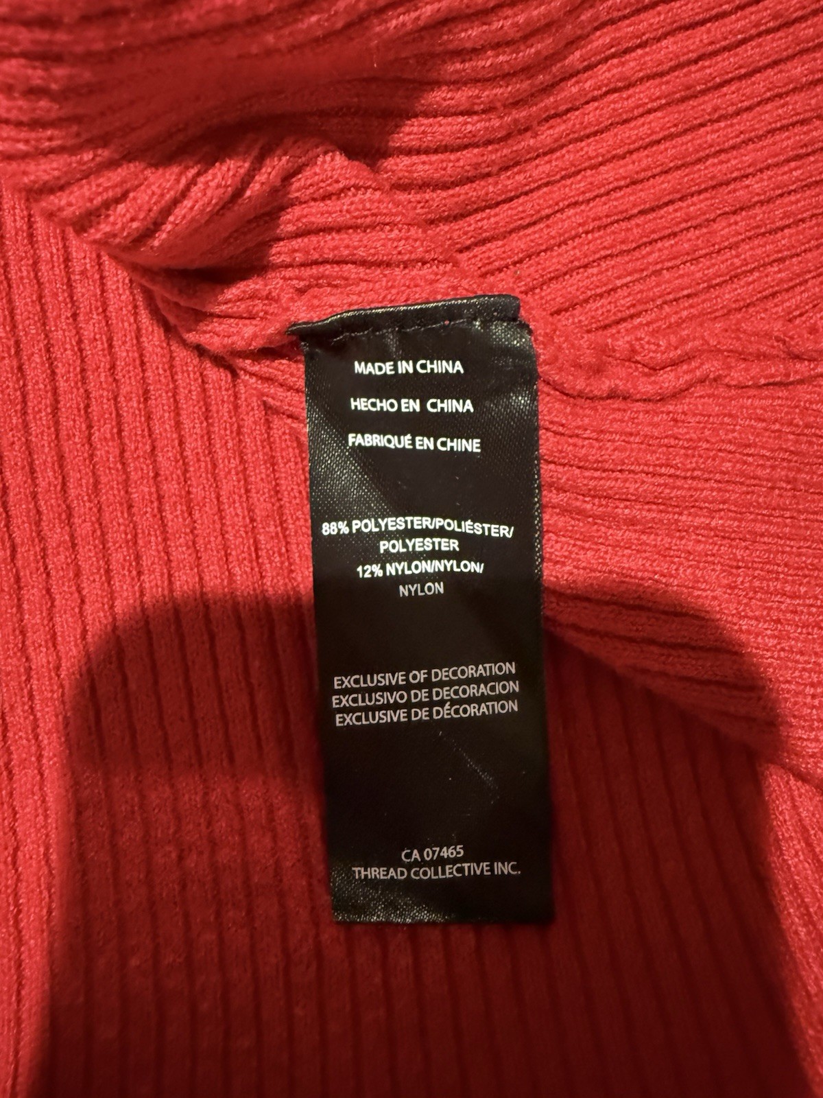 BEBE Red Asymmetric Side LOGO Faux Wrap Ribbed Knit V Neck Sweater Size Small