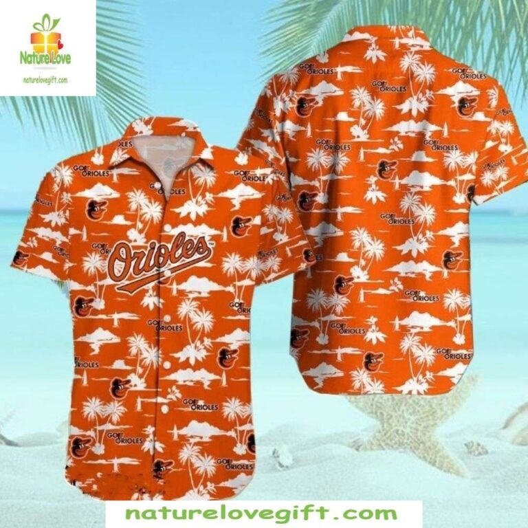 Orioles Hawaiian Shirt Tropical Sunset Palm Tree Apparel