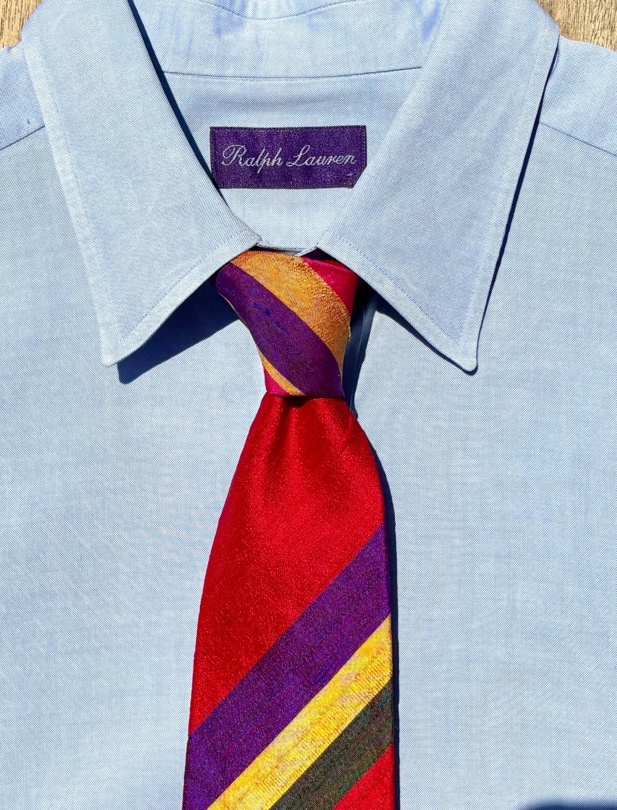 Ralph Lauren Purple Label Red & Violet Stripe Shantung Silk Tie – Italy- $235.00