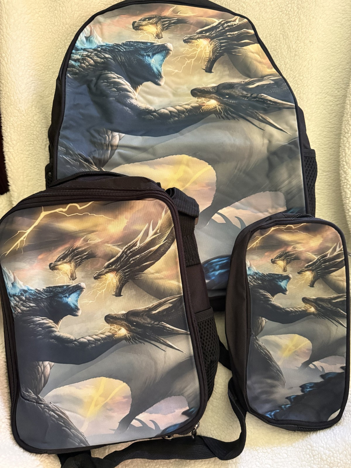 Monster Dragon 17 inch backpack Blue & Black 3 Piece Set