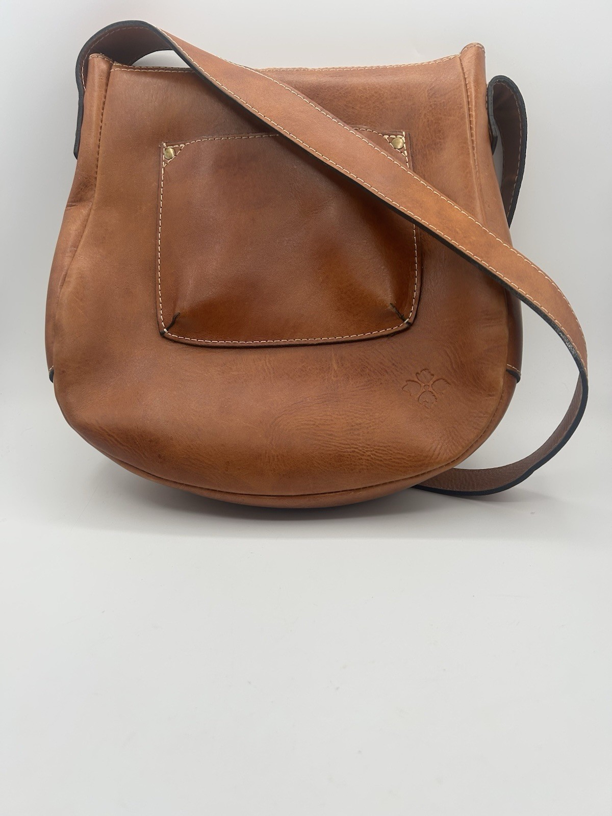 Patricia Nash Barcelona Large Saddlebag Tooled Italian Leather Brown Western