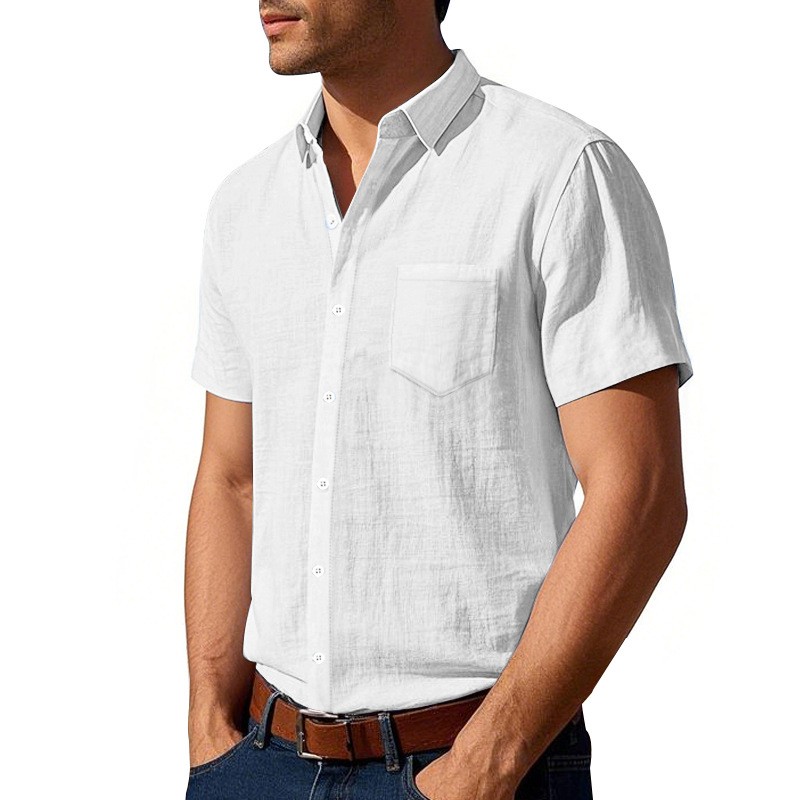 New Solid Color Linen Short Sleeve Casual Shirt