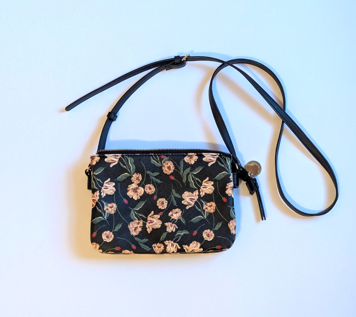 Draper James RSVP Floral Crossbody Bag Black Tulip Print Vegan Leather Purse