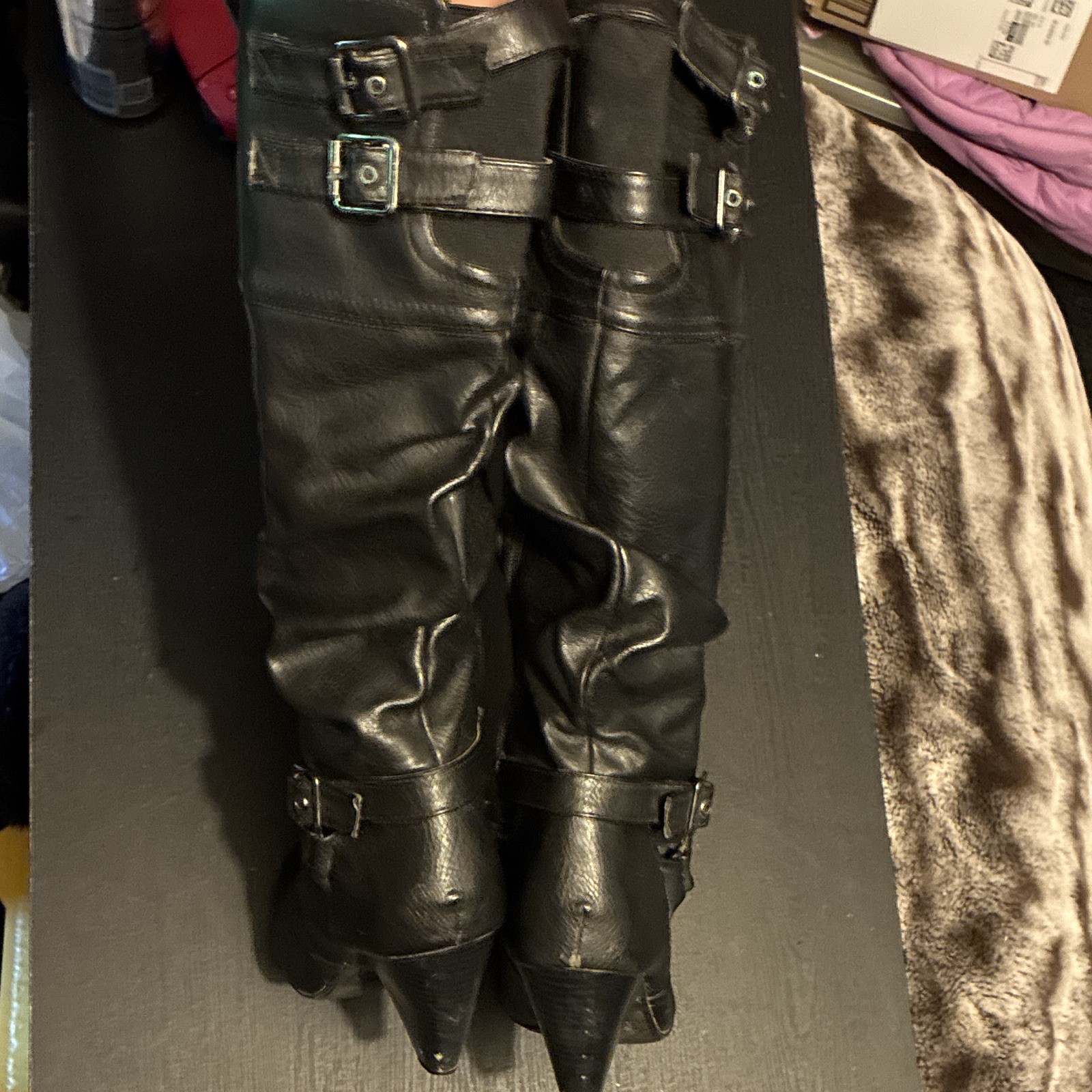 DOLCE by Mojo Moxy Nikki Black Faux Leather Knee High Riding Boot Zip US 8 M