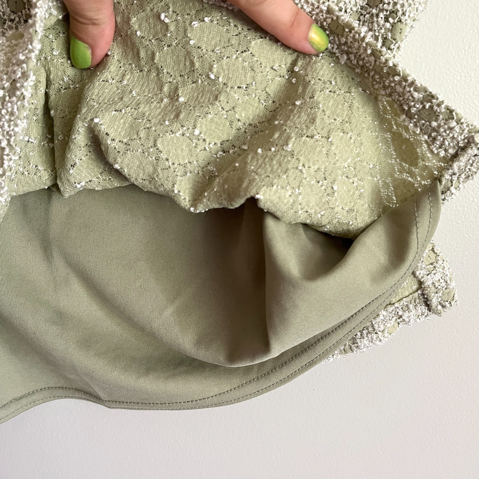 VTG A. Byer Top Size Large Y2K Green White Geometric Slinky Knit Fairycore Boho