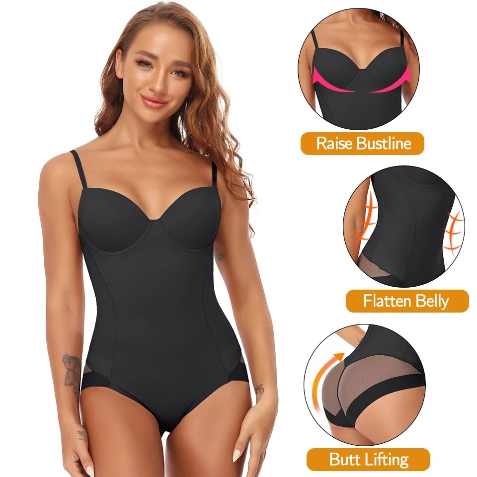 Women’s Tummy Control Bodysuit Waist Trainer Fajas Body Shaper with Built in Bra