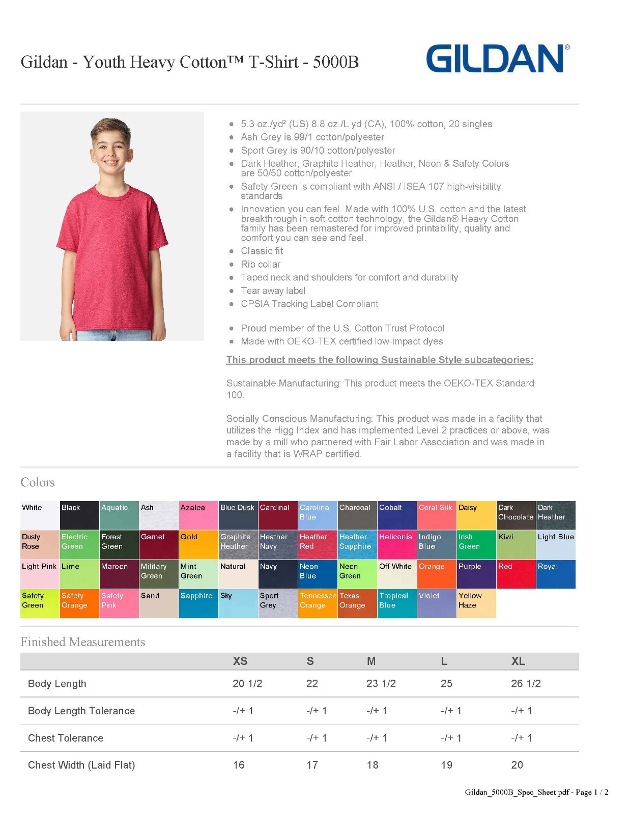 Gildan 5000B Youth Heavy Cotton T Shirt Kids Short Sleeve Crewneck XS-XL