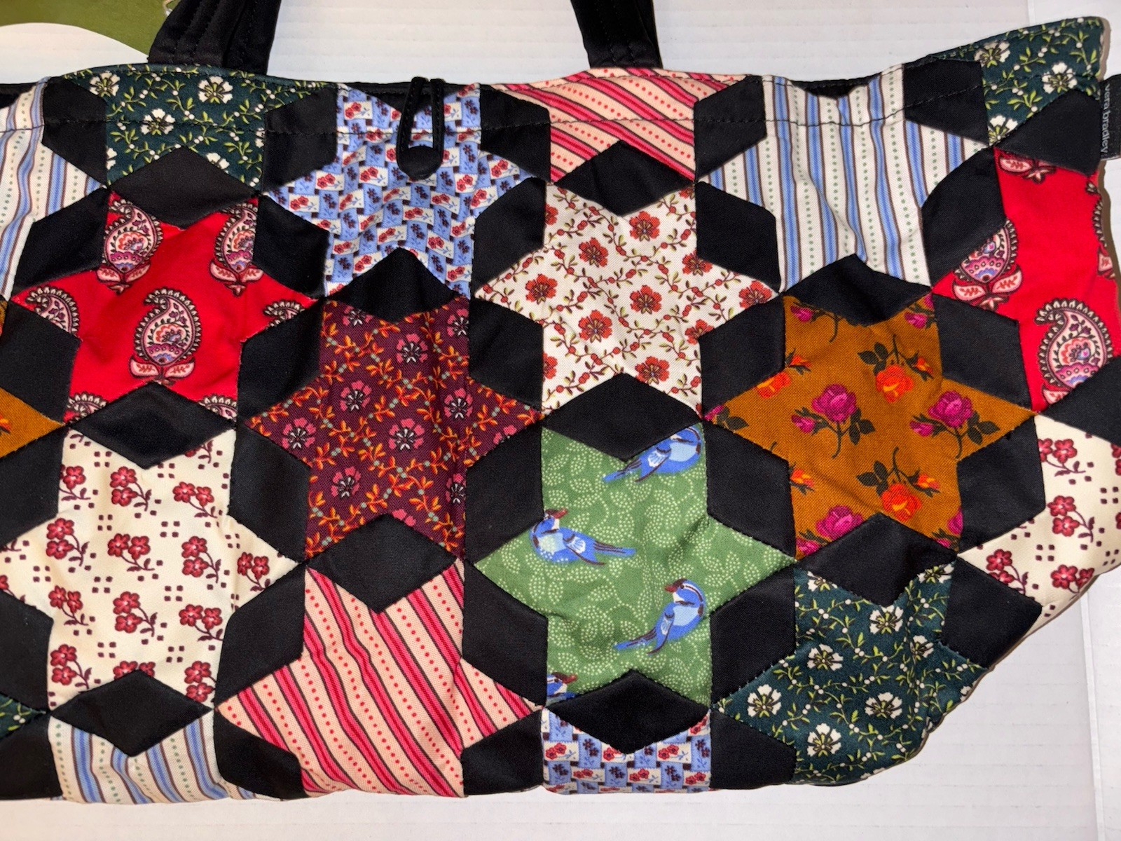 VERA BRADLEY SMALL HATHAWAY TOTE Purse Bag Star Patchwork Mistletoe Birds