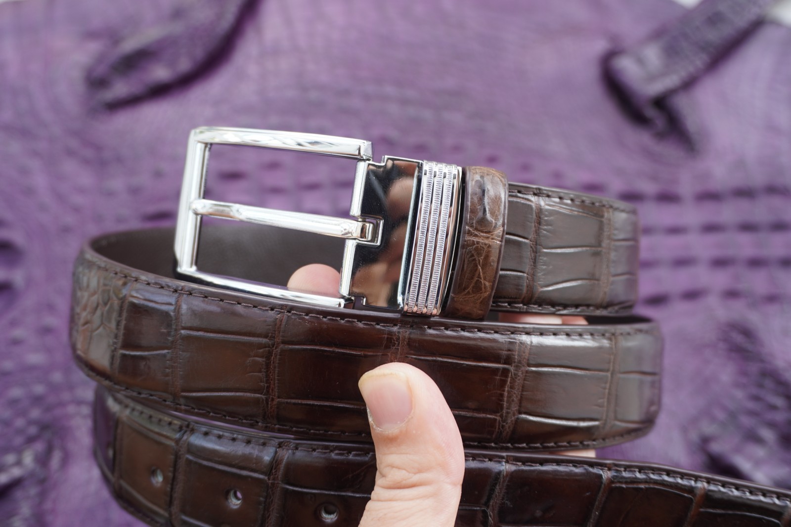 Dark Brown Genuine Crocodile Belly Leather Skin Men’s Belt W 1.3 inch #S18